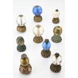 GROUP OF NINE CHINESE MANDARIN HAT FINIALS, QING DYNASTY. To include three clear glass finials for