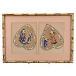 CHINESE FRAMED PITH PAINTINGS, 19TH CENTURY. Each painted on Bodhi or Peepal leaves depicting