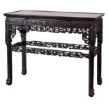 A CHINESE HARDWOOD SIDE TABLE, 19TH CENTURY. Of top of rectangular form with slightly raised border,