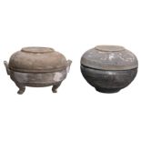 TWO CHINESE GREY POTTERY VESSELS, HAN DYNASTY (206BC-220AD). To include an offering vessel with