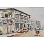 EDDIE SARMIENTO (Malabón, 1940). Waterrcolour painting titled 'Tabacalera' Gagalangin Tondo. Dated