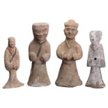 GROUP OF FOUR CHINESE POTTERY FIGURES, HAN DYNASTY (206BC-220AD). OF various sizes. 22cm - 30cm