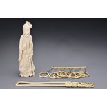 CHINESE IVORY FIGURE AND PUZZLE, 19/20TH CENTURY. To include a carved ivory figure of Shoulao and