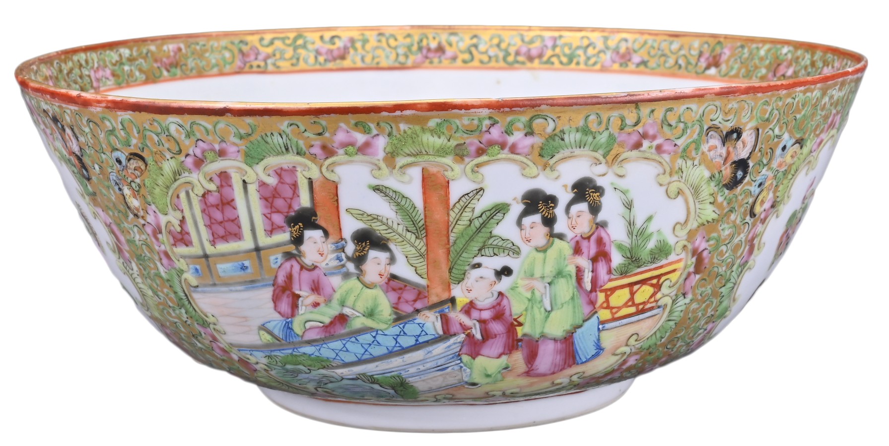 A CHINESE CANTON FAMILLE ROSE PORCELAIN BOWL, 19TH CENTURY. In the rose medallion pattern with