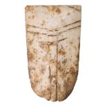 A CHINESE CALCIFIED JADE CICADA-SHAPED MOUTH PIECE, PROBABLY HAN DYNASTY (206BC-220AD). Possibly