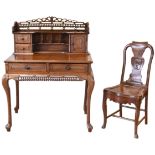 A CHINESE HARDWOOD DESK AND CHAIR, EARLY 20TH CENTURY. The writing desks upper section consisting of