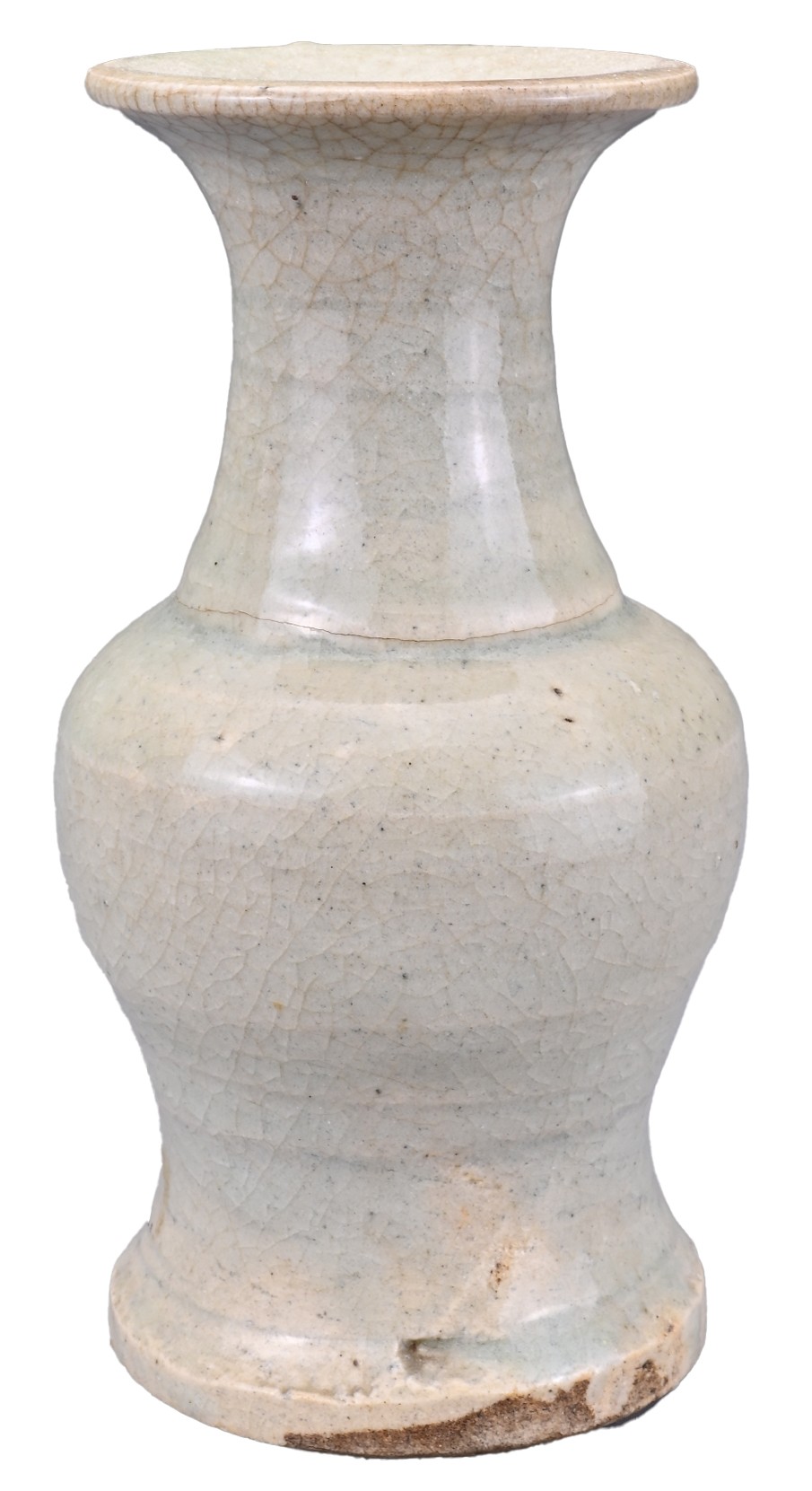 A CHINESE PALE CELADON VASE, LATE MING DYNASTY. Heavily potted with visible crackle throughout. 14.