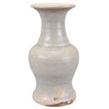 A CHINESE PALE CELADON VASE, LATE MING DYNASTY. Heavily potted with visible crackle throughout. 14.