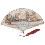 AN IVORY AND GOUACHE-PAINTED PAPER FAN, PROBABLY CHINESE 18/19TH CENTURY