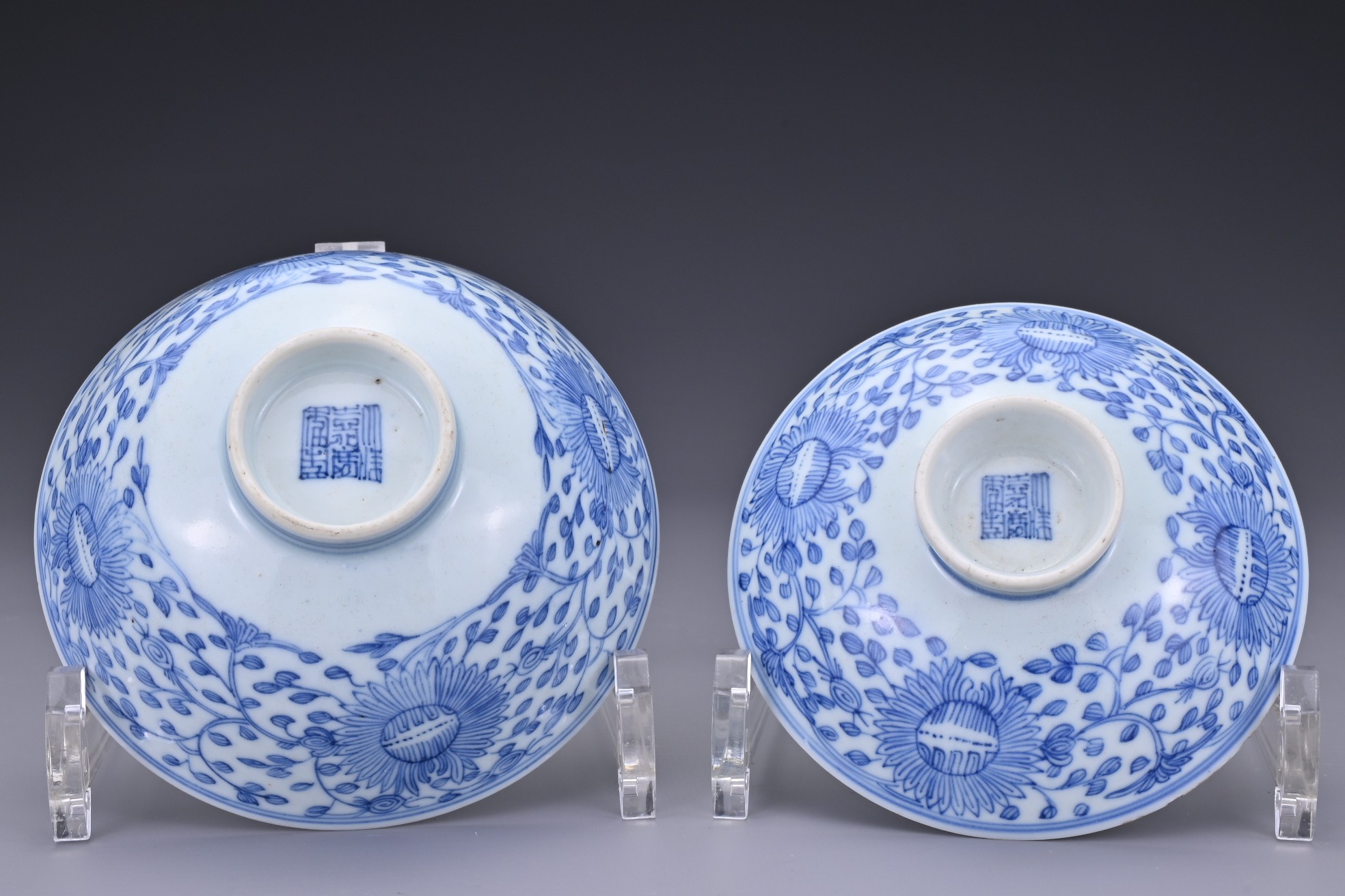 A CHINESE BLUE AND WHITE PORCELAIN BOWL AND COVER, JIAQING PERIOD. Finely potted with floral - Image 2 of 12