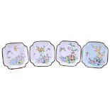 FOUR CHINESE CANTON ENAMEL DISHES, 19/20TH CENTURY. Each of square form decorated with scenes of