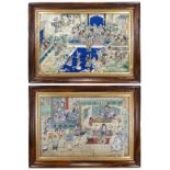 A PAIR OF LARGE AND IMPRESSIVE CHINESE PAINTED APPLIQUÉ SCENES, QING DYNASTY. The first a scene of