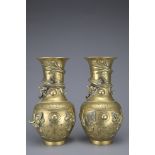 PAIR OF VINTAGE CHINESE POLISHED BRONZE VASES, 20TH CENTURY