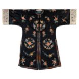 A CHINESE BLACK-GROUND SILK EMBROIDERED ROBE, 19/20TH CENTURY