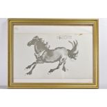 A FRAMED PRINT ON PAPER OF HORSE