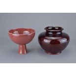 TWO RED GLAZED STUDIO ART POTTERY ITEMS