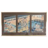 JAPANESE TRIPTYCH WOODBLOCK PRINT, UTAGAWA KUNISADA (TOYOKUNI III)