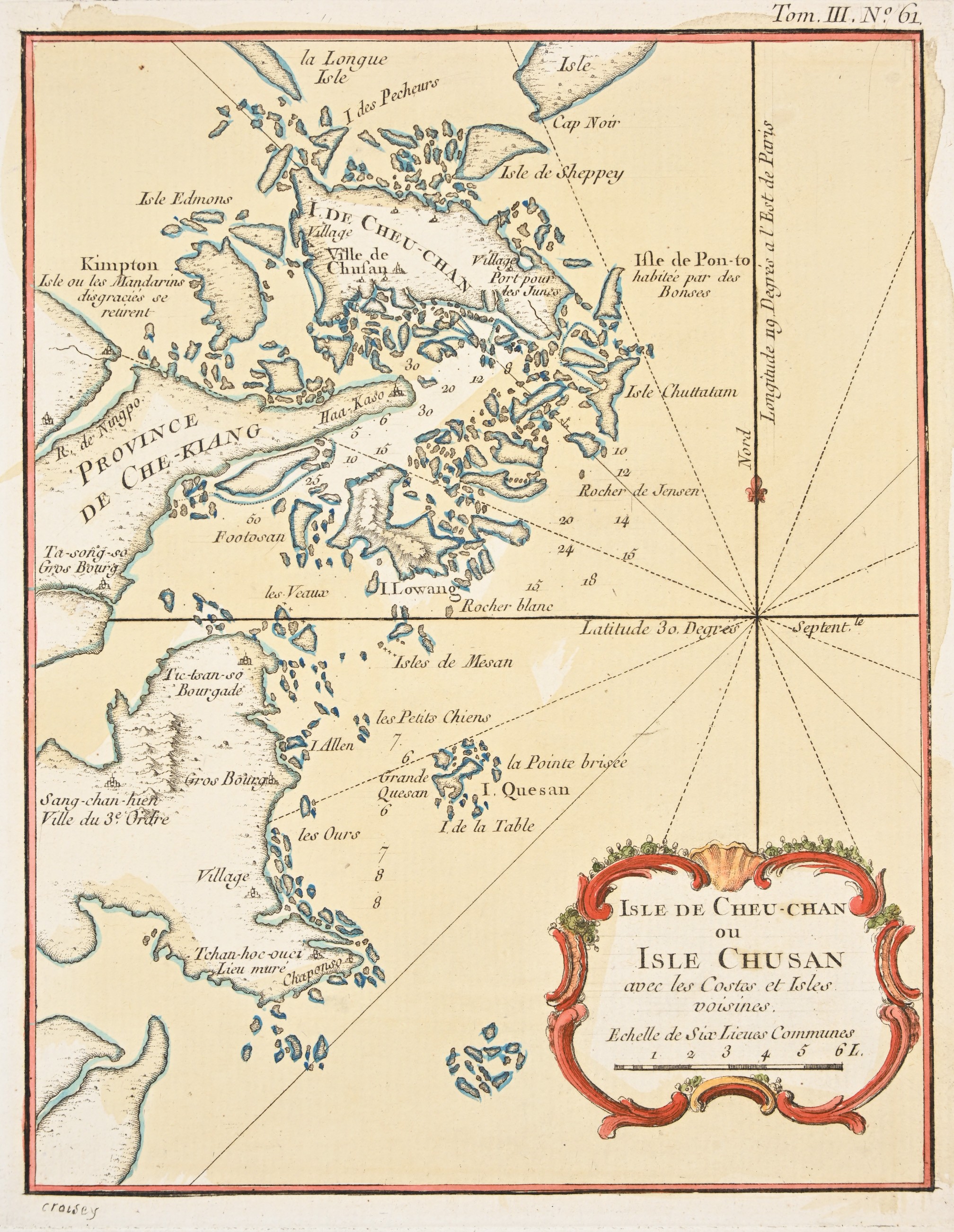 AN ANTIQUE PRINTED MAP BY J. N. BELLIN, c.1764. ISLE DE CHEU CHAN OU ISLE CHUSAN avec les Costes - Image 2 of 2