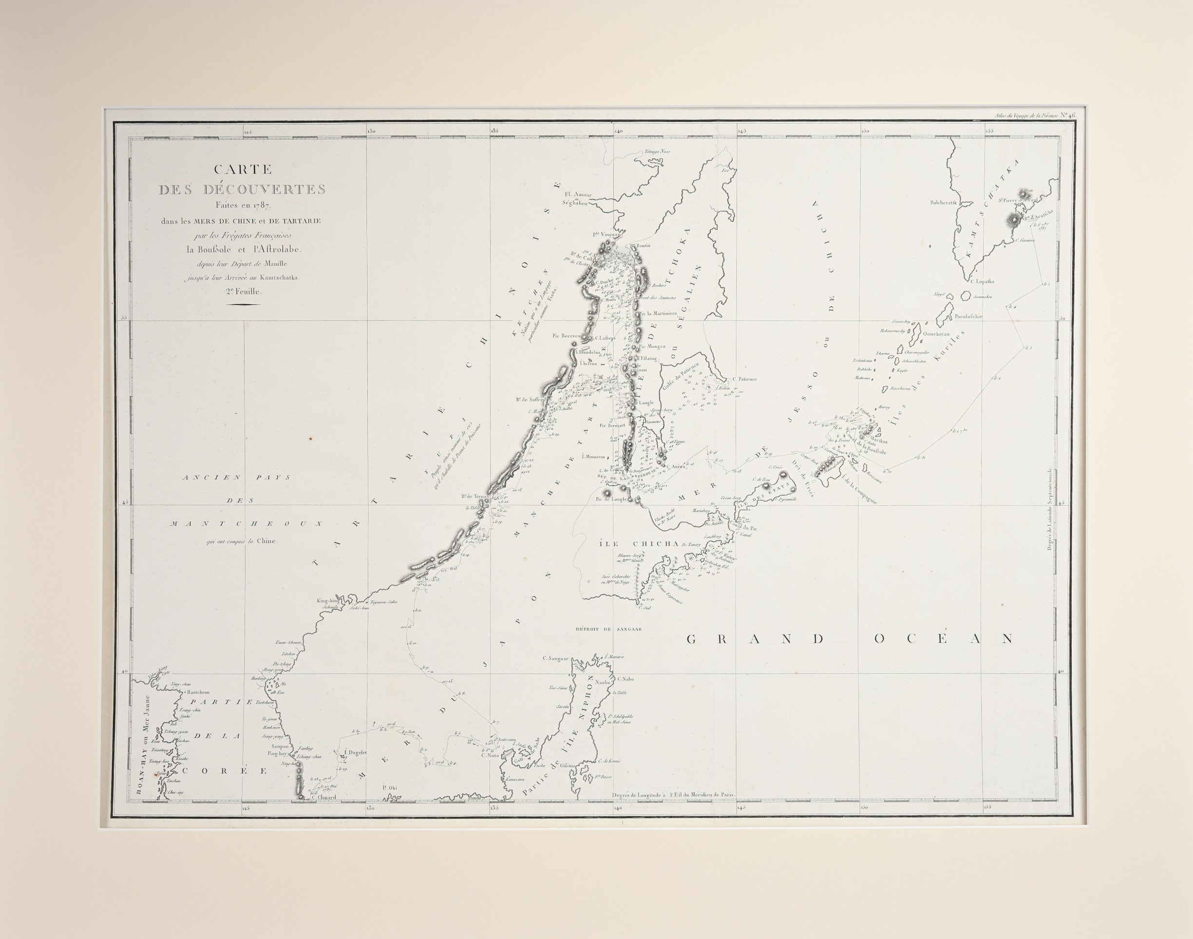 ANTIQUE PRINTED MAP BY F. F. DE LA PEROUSE, Paris 1797. Carte des Decouvertes, Faites en 1787 dans