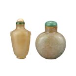 TWO CHINESE STONE AND AGATE SNUFF BOTTLES, QING DYNASTY. To include a rounded stone bottle, possibly