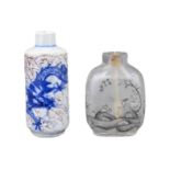 TWO CHINESE SNUFF BOTTLES, QING DYNASTY. To include an underglaze blue and copper red porcelain