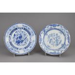 TWO CHINESE BLUE AND WHITE PORCELAIN DISHES, 18TH CENTURY. Decorated with scroll and floral