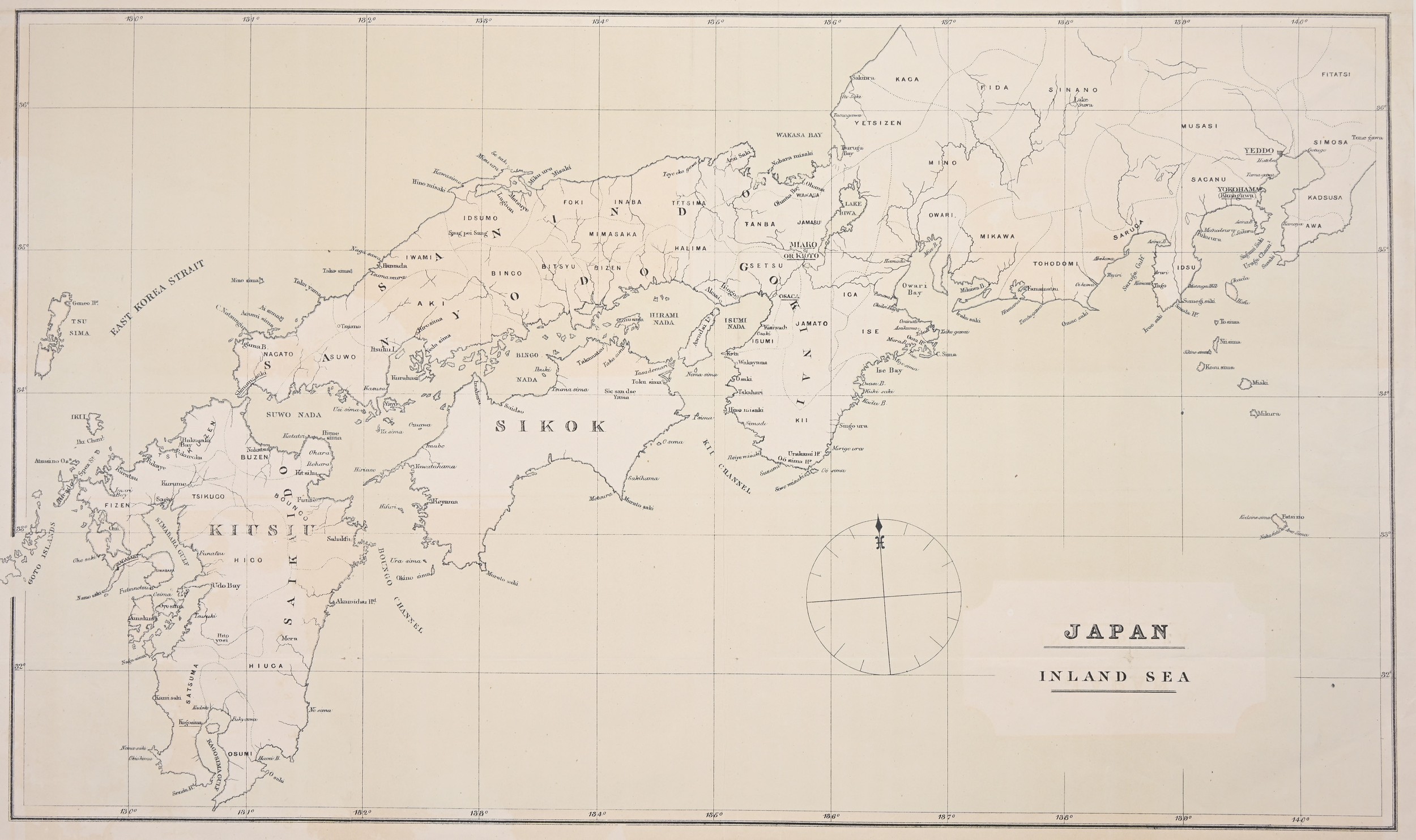 AN ANTIQUE PRINTED MAP 'JAPAN INLAND SEA' London C.1870-; Lithograph Original colour. A finely - Image 2 of 2