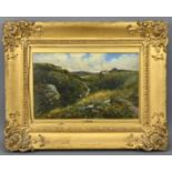 OIL ON BOARD. Of landscape in gilt frame with J.PEEL.