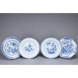 FOUR CHINESE BLUE AND WHITE PORCELAIN DISHES, 18TH CENTURY. Two octagonal dishes and two circular