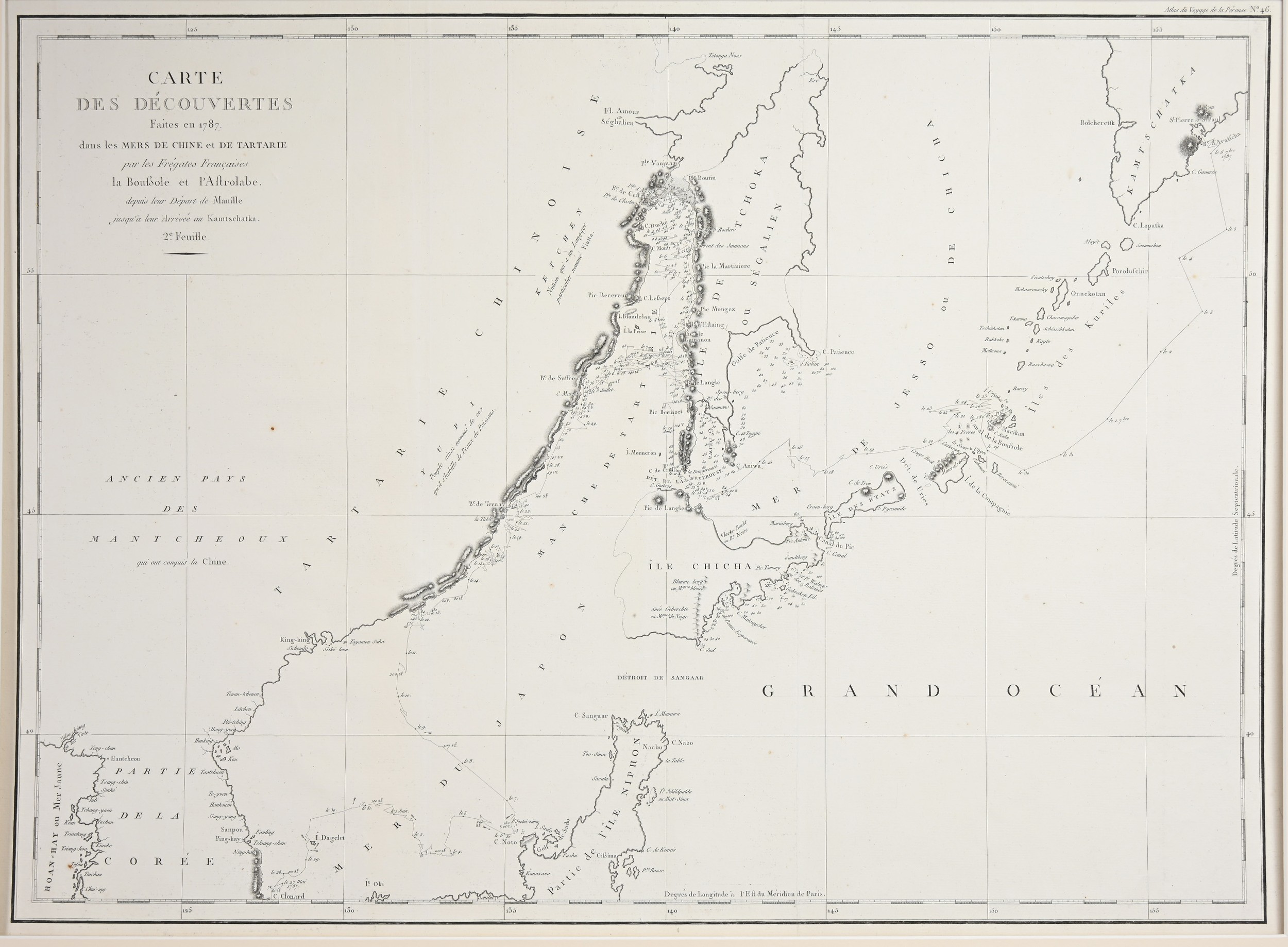 ANTIQUE PRINTED MAP BY F. F. DE LA PEROUSE, Paris 1797. Carte des Decouvertes, Faites en 1787 dans - Image 2 of 2