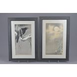 TWO JAPANESE FRAMED PRINTS, SIGNED OHARA KOSON. Crow on snowy branch signed and sealed Koson.