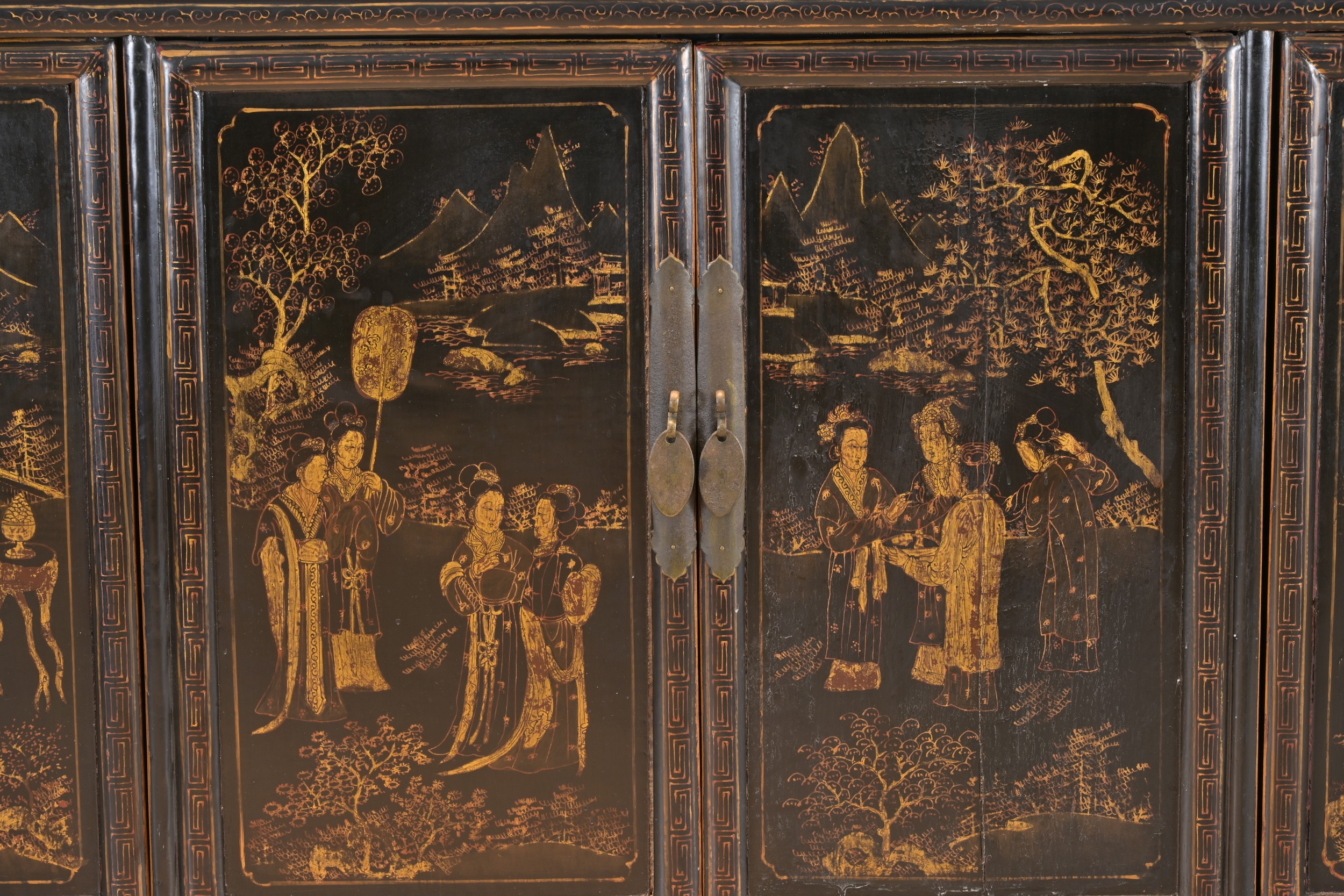 A LARGE CHINESE BLACK LACQUER AND GILT DECORATED SIDEBOARD, 19TH CENTURY. Well decorated to each - Image 8 of 14