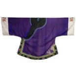 A CHINESE PURPLE GROUND SILK ROBE, EARLY 20TH CENTURY. The sleeves and trim embroidered with