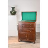 A VINTAGE CHINESE HONG KONG ROSEWOOD CABINET, 20TH CENTURY. With hinged top section lined with green