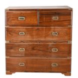 AN ANTIQUE ANGLO INDIAN CAMPAIGN CHEST OF DRAWERS, CIRCA 1900. Two rectangular form sections with
