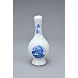 A CHINESE BLUE AND WHITE PORCELAIN BOTTLE VASE, 19/20TH CENTURY. Finely potted with a ribbed mid