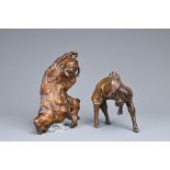 TWO CHINESE ROOT CARVINGS, QING DYNASTY. To include a figure of Liu Hai with three legged toad,
