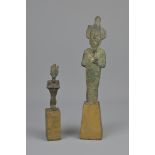 TWO EGYPTIAN BRONZE FIGURES OF OSIRIS, PROBABLY EGYPTIAN PTOLEMAIC OR ROMAN.