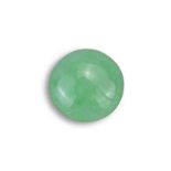 A ROUND GREEN 7.13 CARAT JADEITE CABOCHON, WITH REPORT. Stated as a green colour round cabochon with