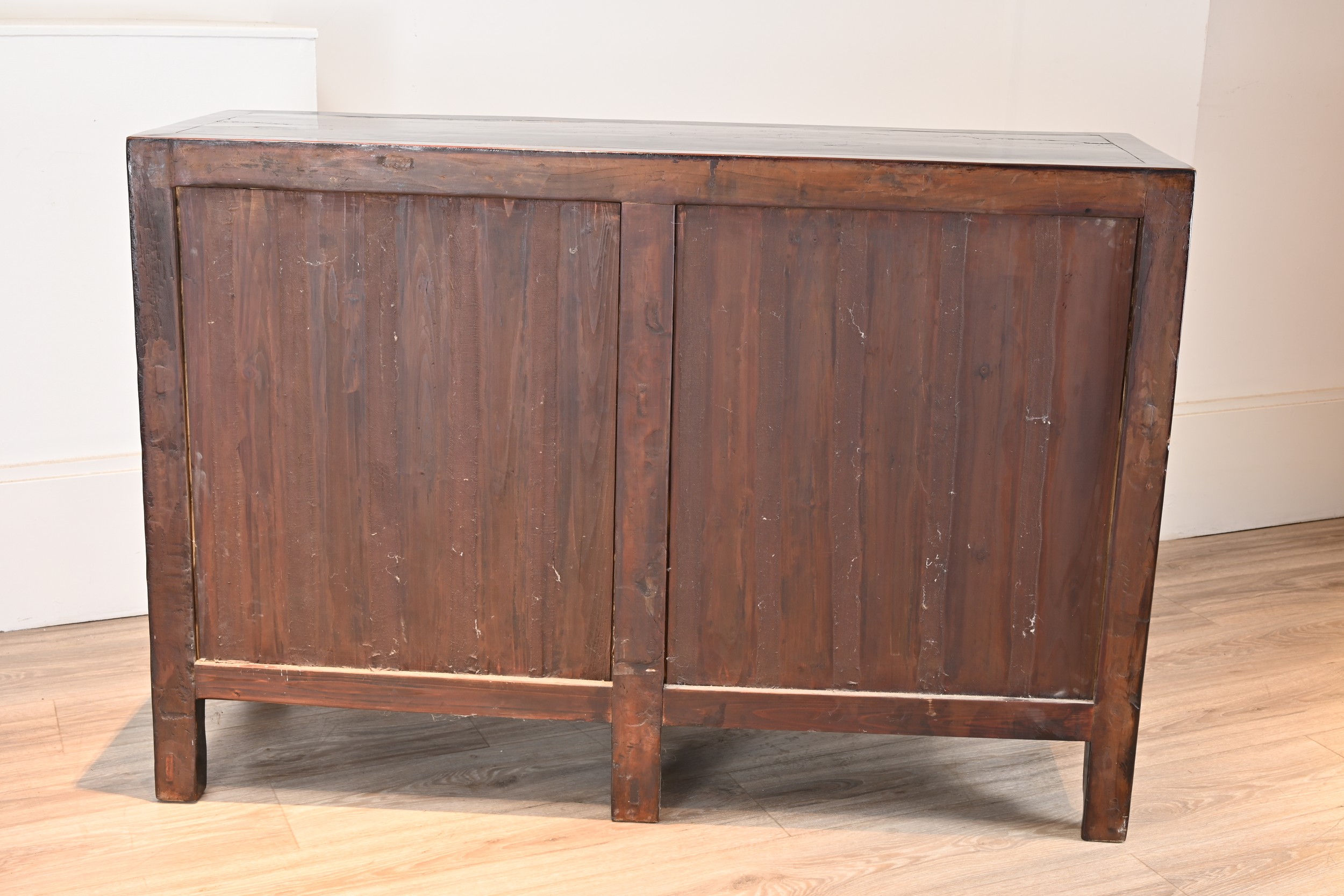 A CHINESE RED AND BLACK LACQUER ELM SIDE BOARD, SHANXI PROVINCE, 19TH CENTURY. Four-panel doors with - Image 8 of 8