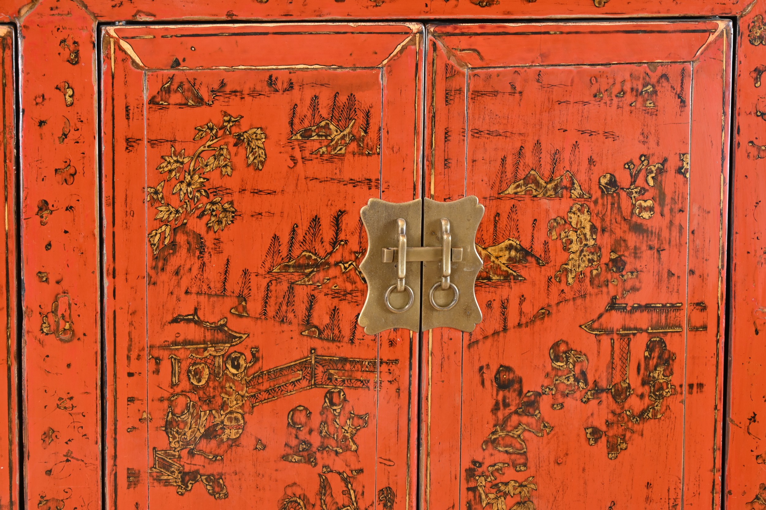 A CHINESE RED AND BLACK LACQUER ELM SIDE BOARD, SHANXI PROVINCE, 19TH CENTURY. Four-panel doors with - Image 7 of 8