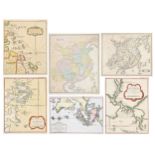 SIX 18TH-19TH CENTURY PRINTED AND COLOURED MAPS OF CHINA. Comprising four coloured copperplate