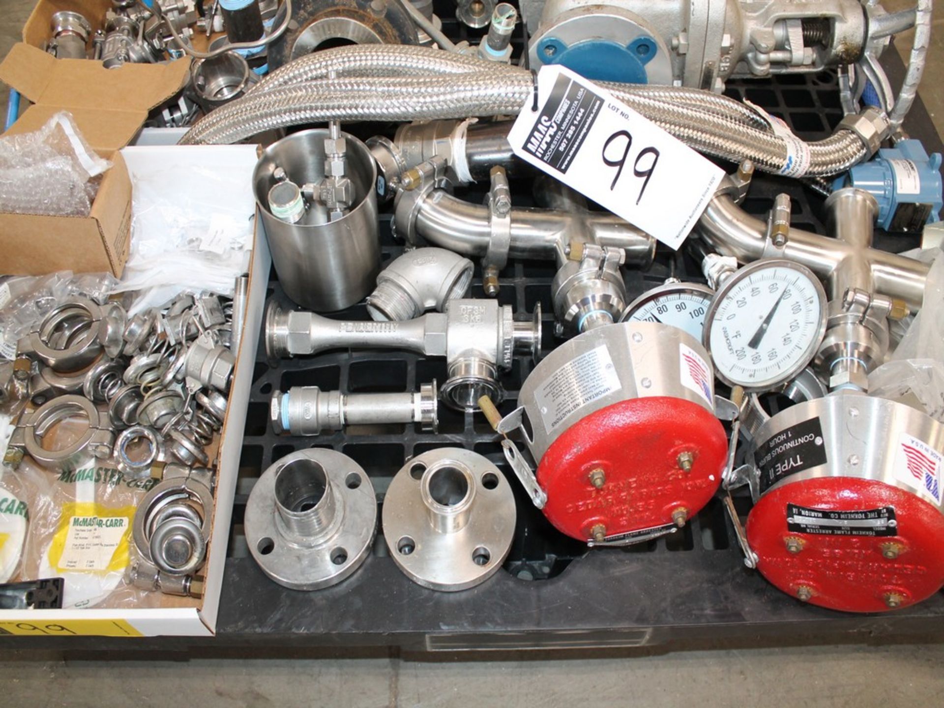 LOT CONTENTS OF PALLET WITH MISCELLANEOUS FLAME ARRESTORS, HOSES, VALVES, TRANSMITTERS, PIPE - Image 13 of 18