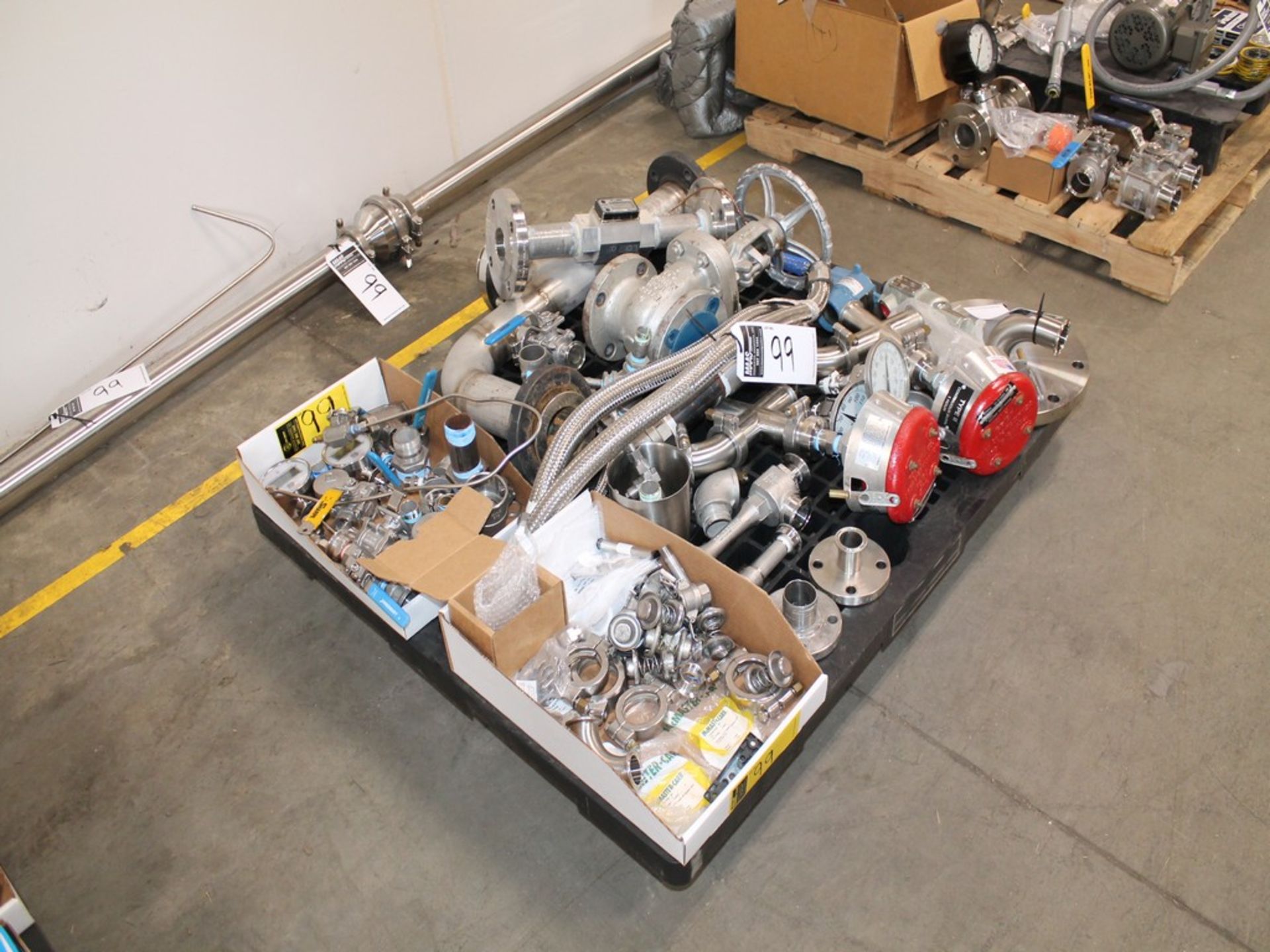 LOT CONTENTS OF PALLET WITH MISCELLANEOUS FLAME ARRESTORS, HOSES, VALVES, TRANSMITTERS, PIPE - Image 3 of 18