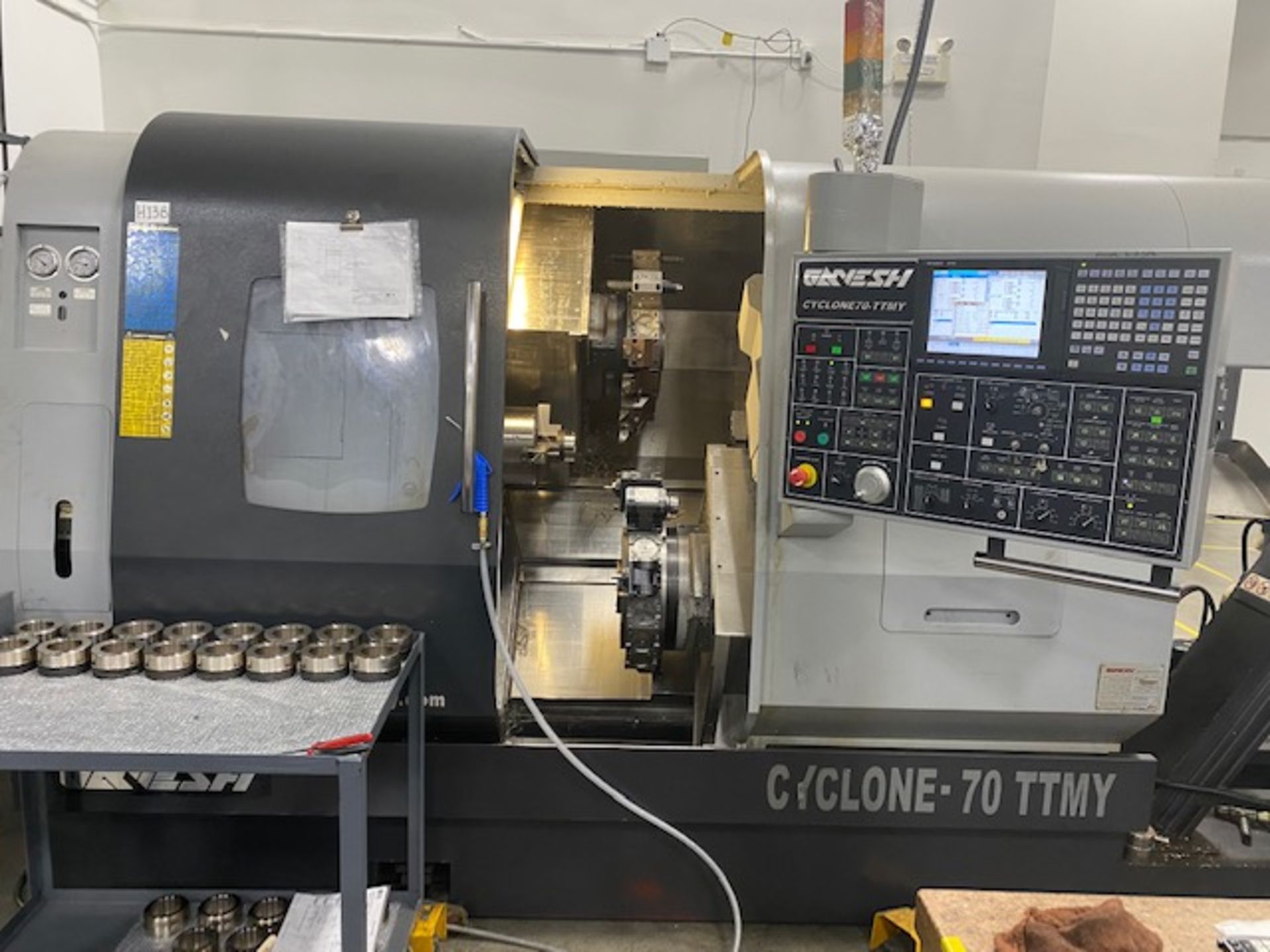 2013 GANESH CYCLONE 70-TTMY CNC Twin Turret Twin Spindle Live Tooling Y-Axis, With Bar Feeder