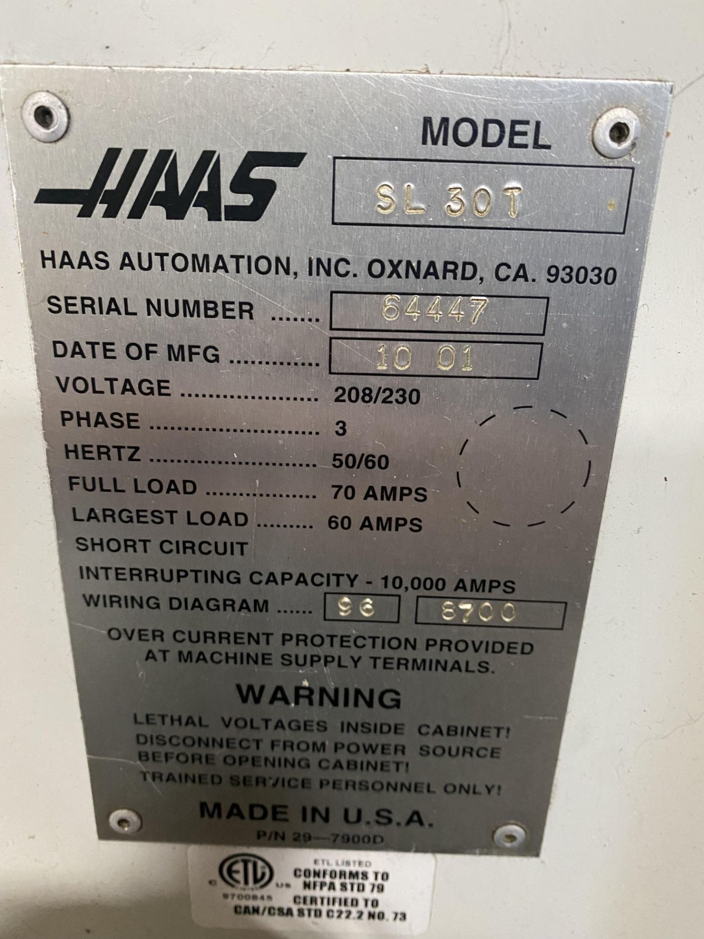 2001 HAAS SL-30T CNC Turning Center #1 - Image 5 of 5