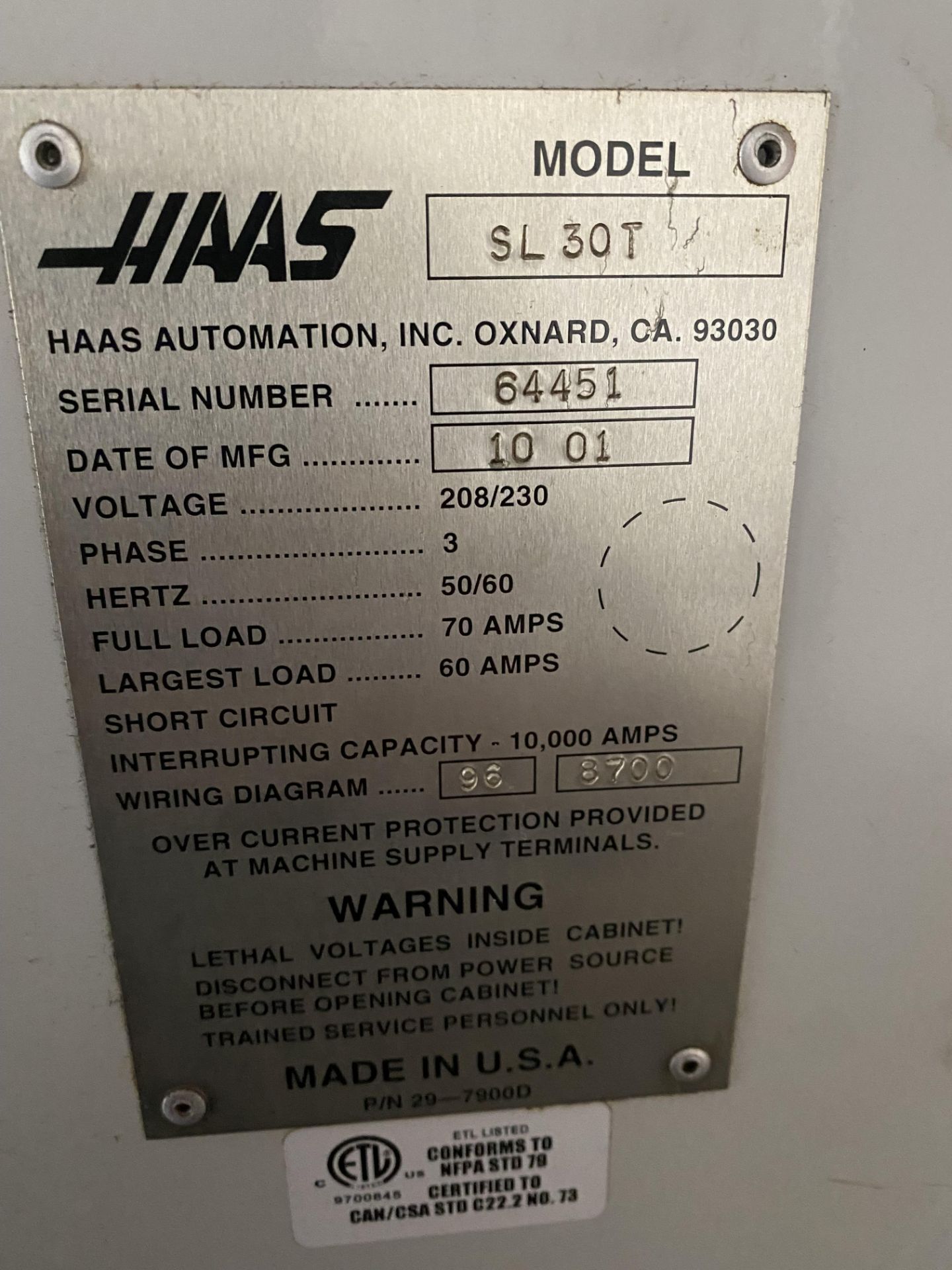 2001 HAAS SL-30T CNC Turning Center #2 - Image 7 of 7