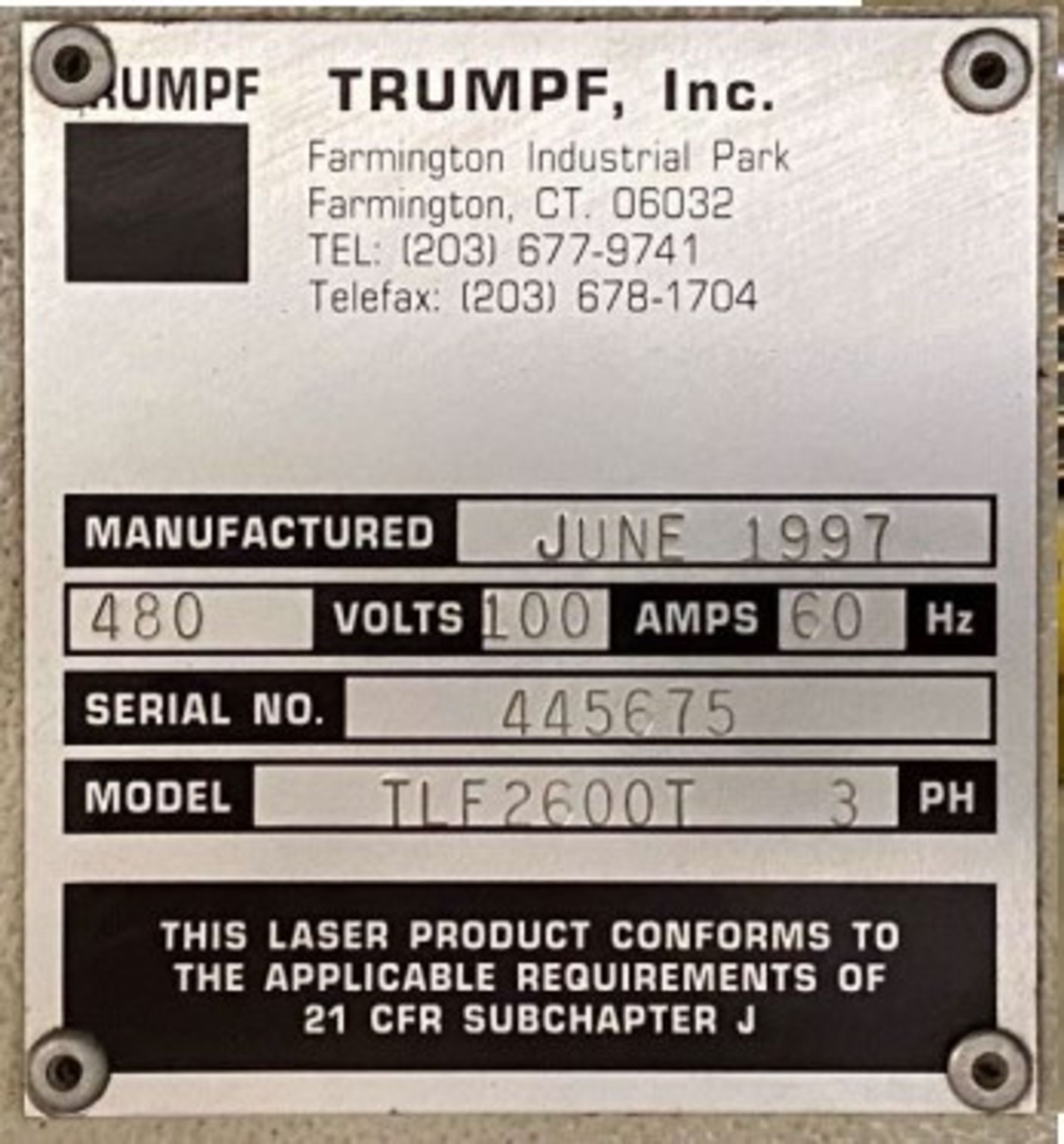 1997 Trumpf 2530 Sheet Metal Laser Cutting & Pallet Changer - Image 3 of 3