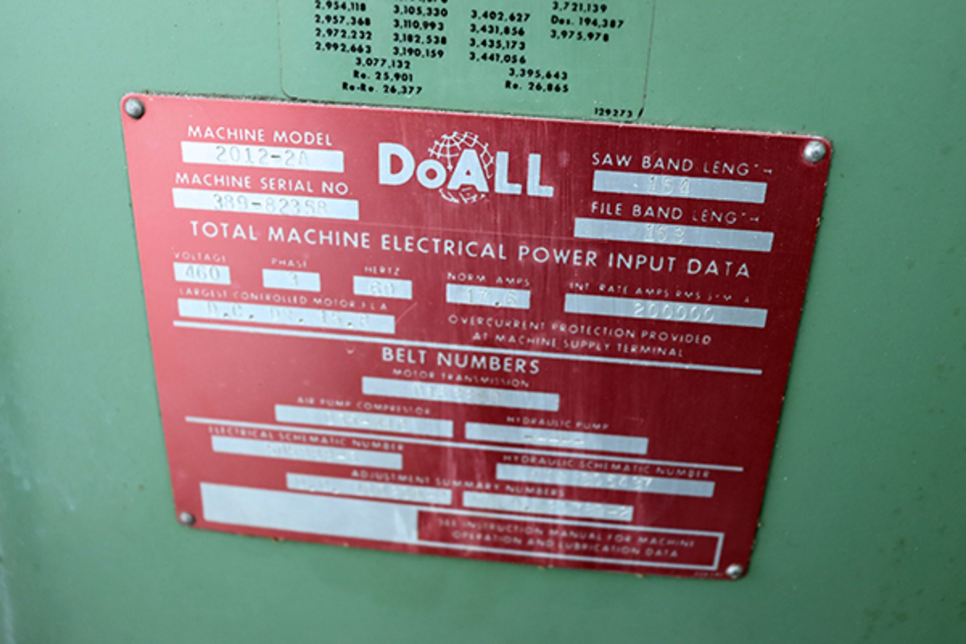 Do-All DBW-15M Band Saw w/Cabinet of Accessories - Image 7 of 12