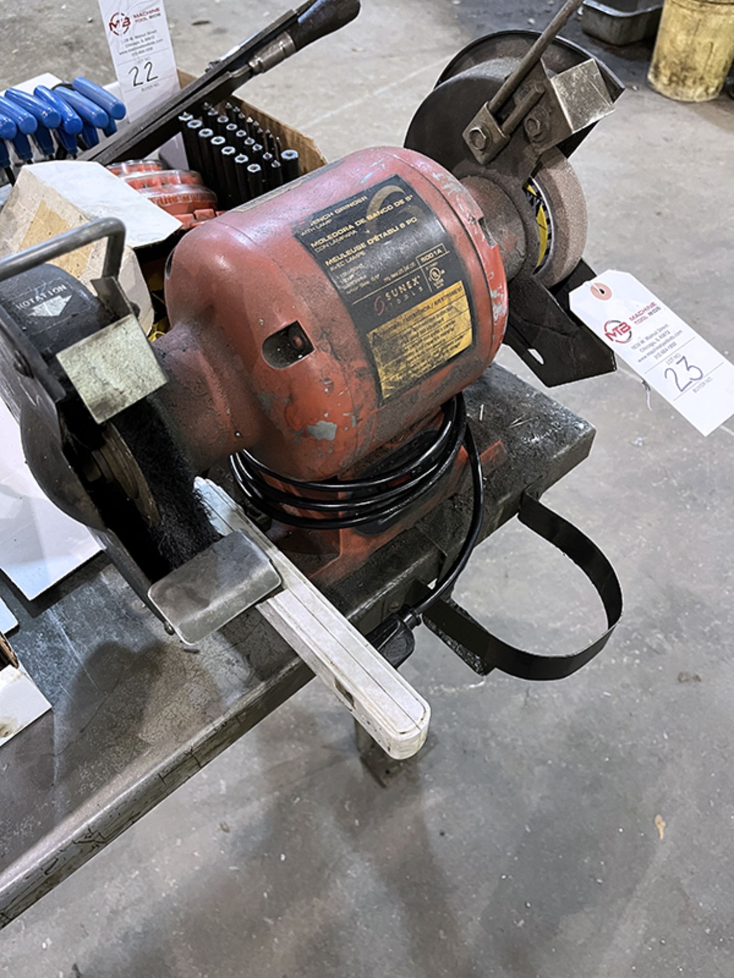 (3) Metal Shop Tables w/ Sunes Dual End Bench Grinder - Image 2 of 3